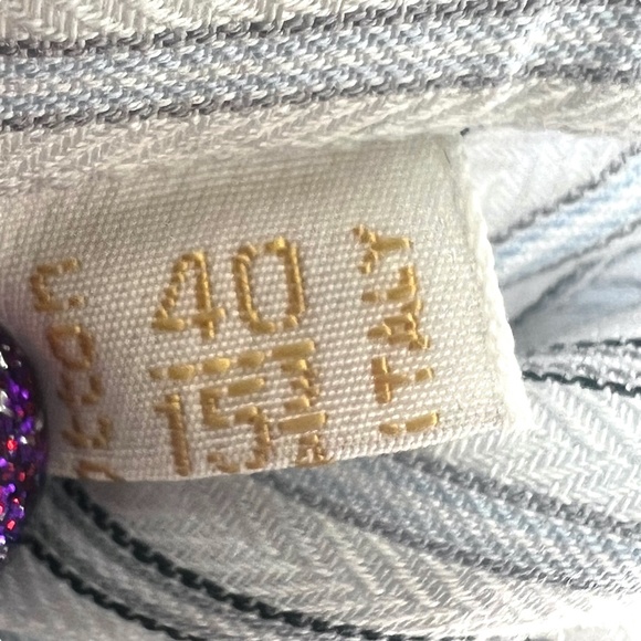 BRIONI WHITE WITH BLUE, BLACK & GRAY STRIPES DRESS SHIRT - Picture 10 of 11